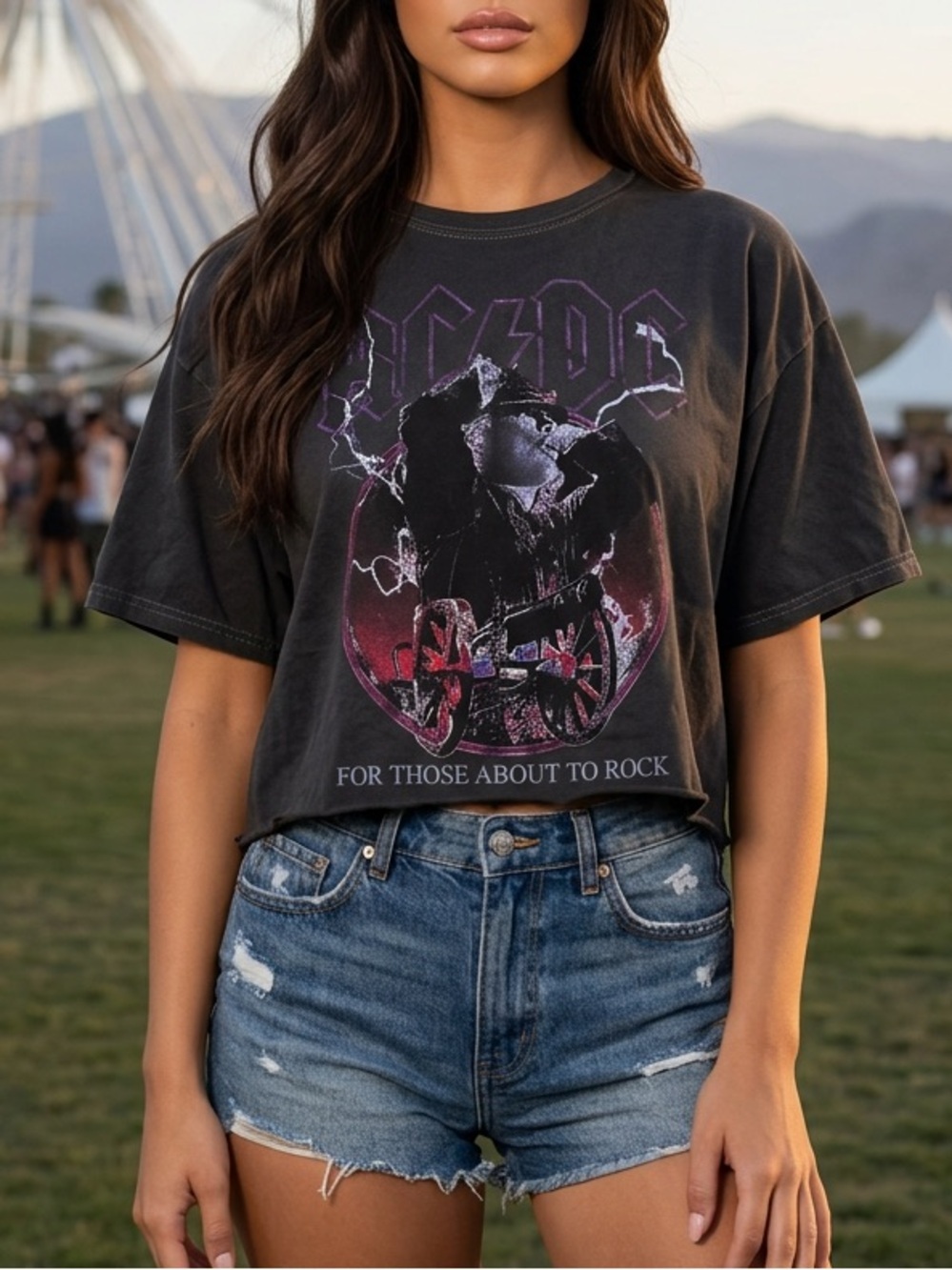 AC/DC Black Cropped Graphic Band For Those About to Rock NWT Cotton